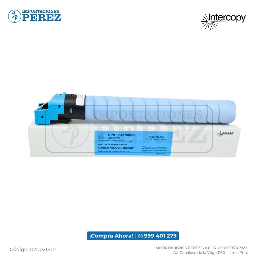 Toner Cartucho Cyan Konica Minolta [Intercopy] Tn328C/Tn626C 486g 