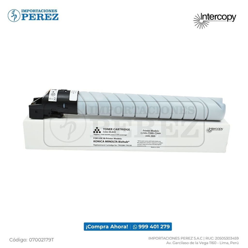 Toner Cartucho Black Konica Minolta [Intercopy] Tn328K/TN330/TN330K/Tn626K 547g 