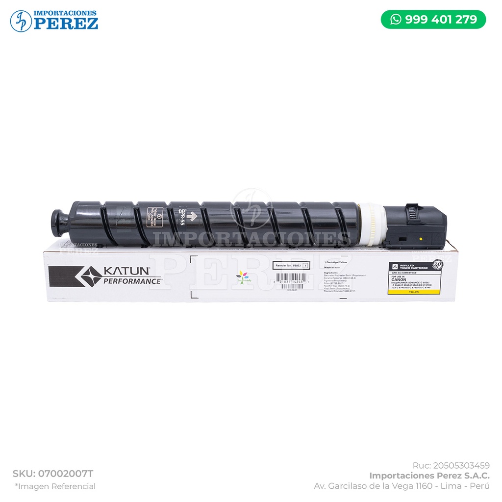 Toner Cartucho Yellow Canon [Katun Performance] GPR55 681g 
