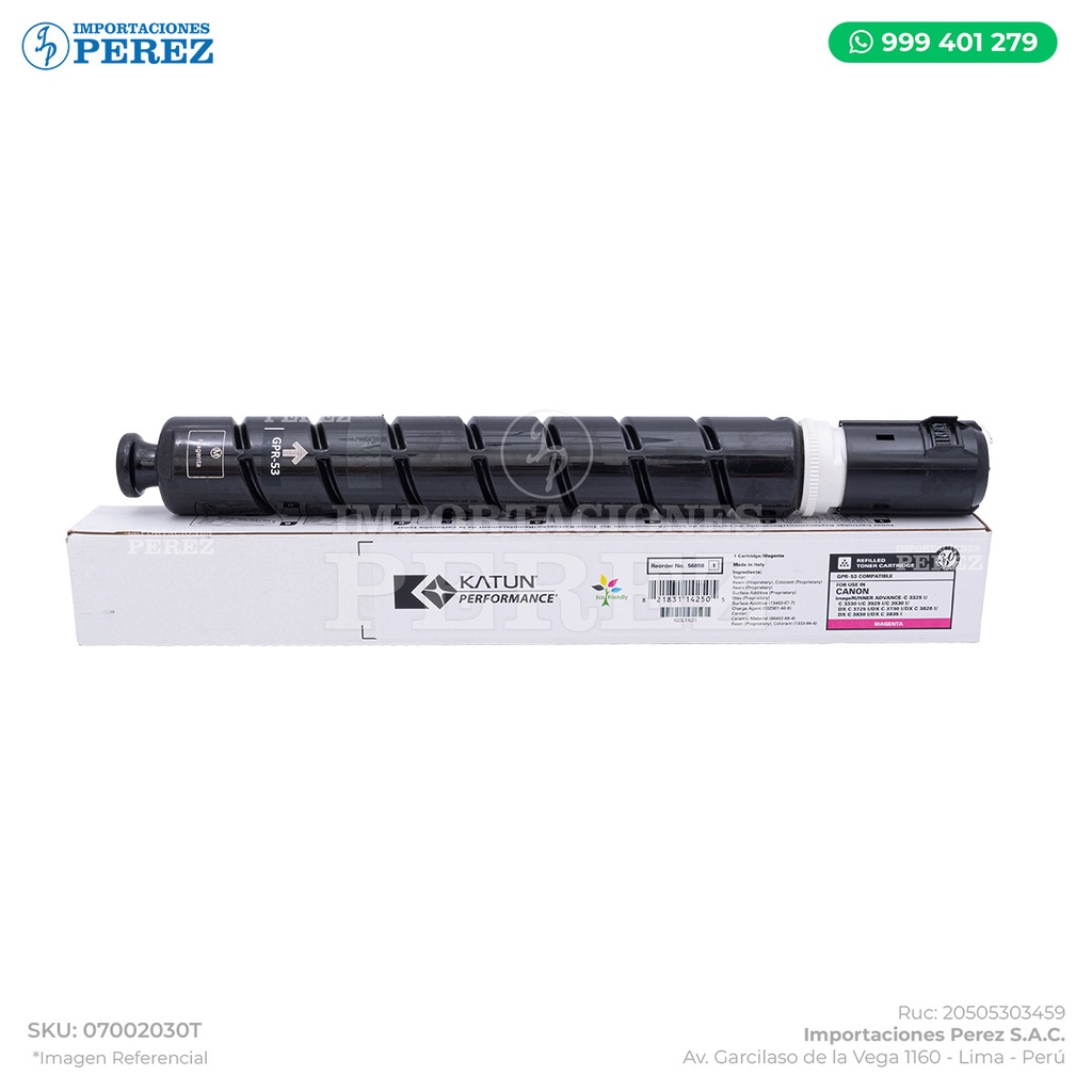 Toner Cartucho Magenta Canon [Katun Performance] GPR53 463g 