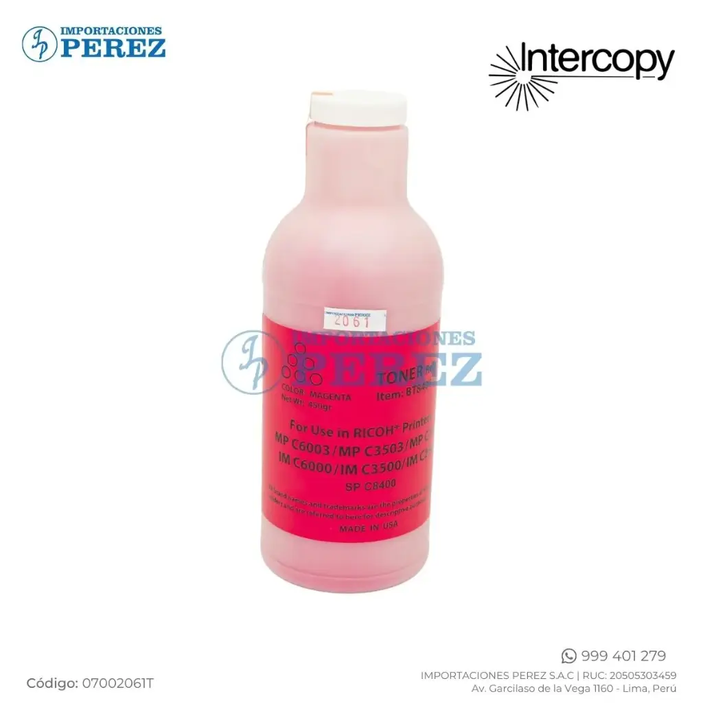 Toner Recarga Magenta Ricoh [Intercopy] Botella/500g 