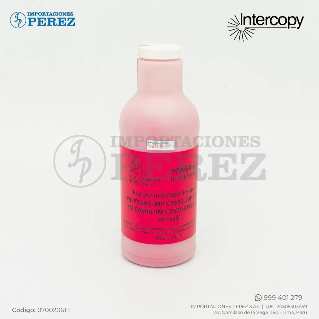 Toner Recarga Cyan Ricoh [Intercopy] Botella/500g 