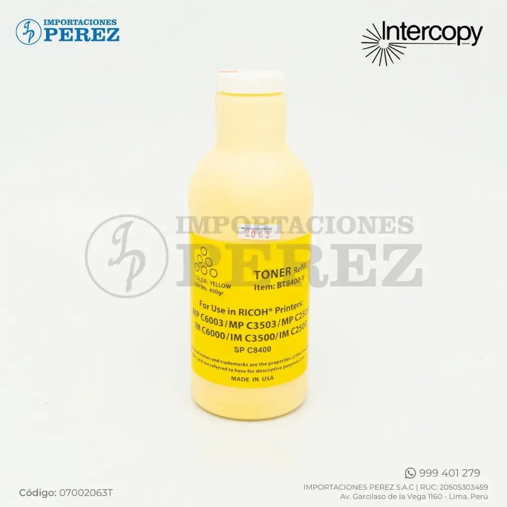 Toner Recarga Yellow Ricoh [Intercopy] Botella/500g 