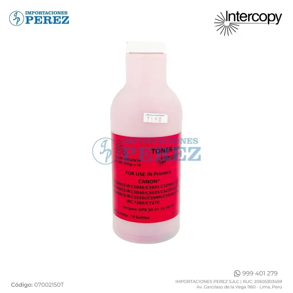 Toner Recarga Magenta GPR30/GPR31/GPR55/ Canon [Intercopy] Botella/500g