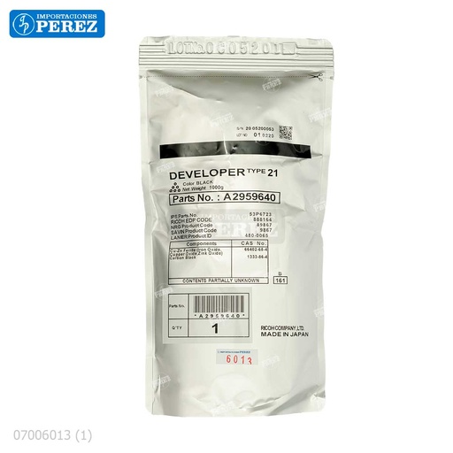 [07006013] Revelador [Ricoh - Original] Negro (Type 21) 