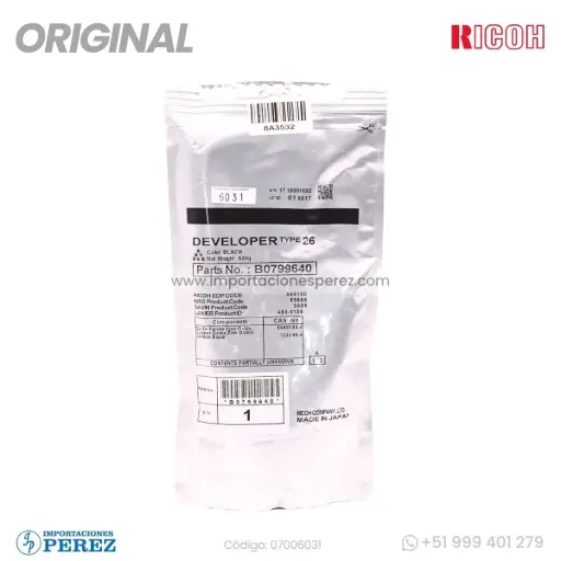 [07006031] Revelador [Ricoh - Original] Negro (Type 26) 