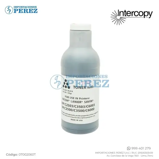 [07002060T] Toner Recarga Black Ricoh [Intercopy]  Botella/300g 
