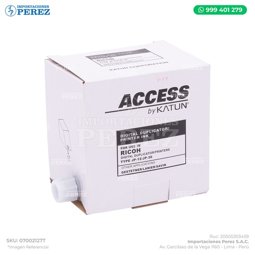 [07002127T] Tinta Duplicadora Cartucho Black  Ricoh [Access Katun] 600cc 