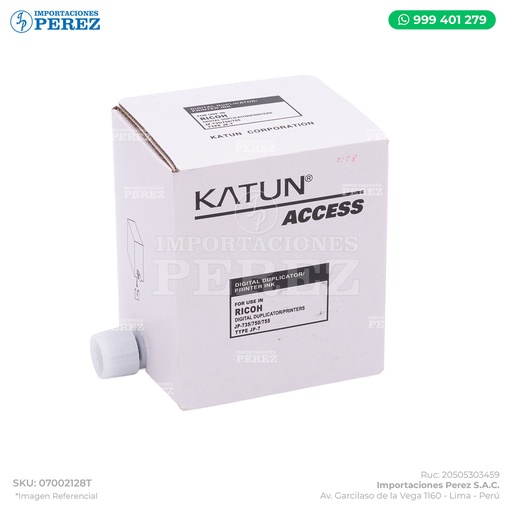 [07002128T] Tinta Duplicadora Cartucho Black Ricoh [Access Katun] JP7 500ml 