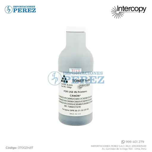[07002148T] Toner Recarga Black GPR30/GPR31/GPR53/GPR55/ Canon [Intercopy] Botella/500g