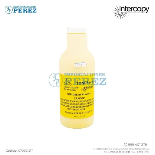 [07002151T] Toner Recarga Yellow GPR30/GPR31/GPR55/ Canon [Intercopy] Botella/500g