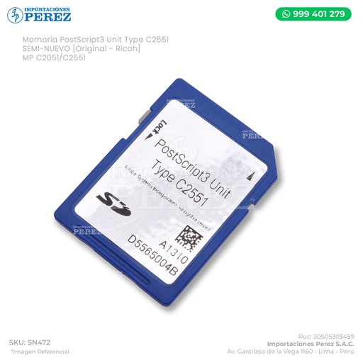 [SN472] Memoria PostScript3 Unit Type C2551 - SEMI-NUEVO [Original - Ricoh]